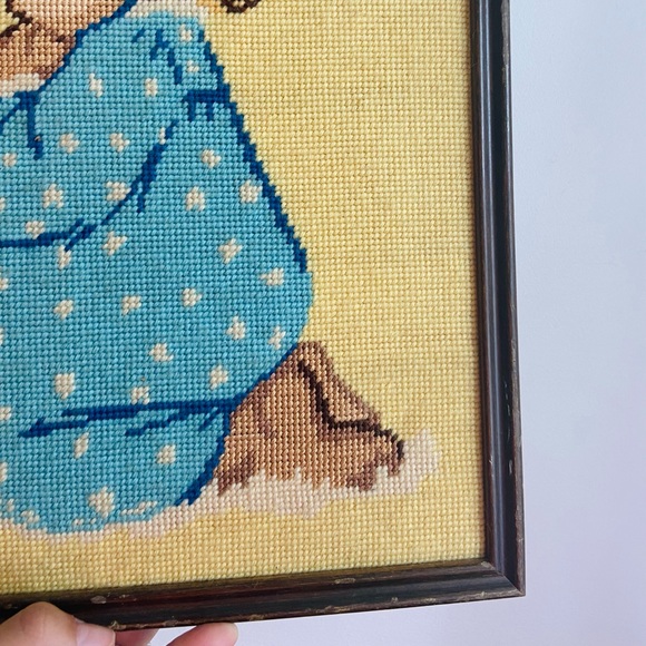 1978 Vintage Needlepoint Wall Art with Little Child - Picture 3 of 5